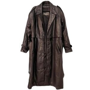 Golden Collection By Rafaello Vintage Leather Belted Long Coat Size 46/XL